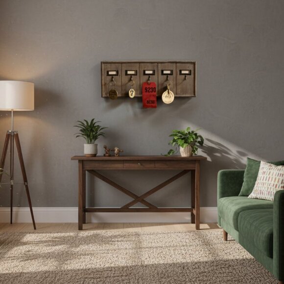 Ship-Multi Key Holder Wood Wall Rack 5 Hooks Vintage Style Office Motel Hotel - Picture 8 of 13